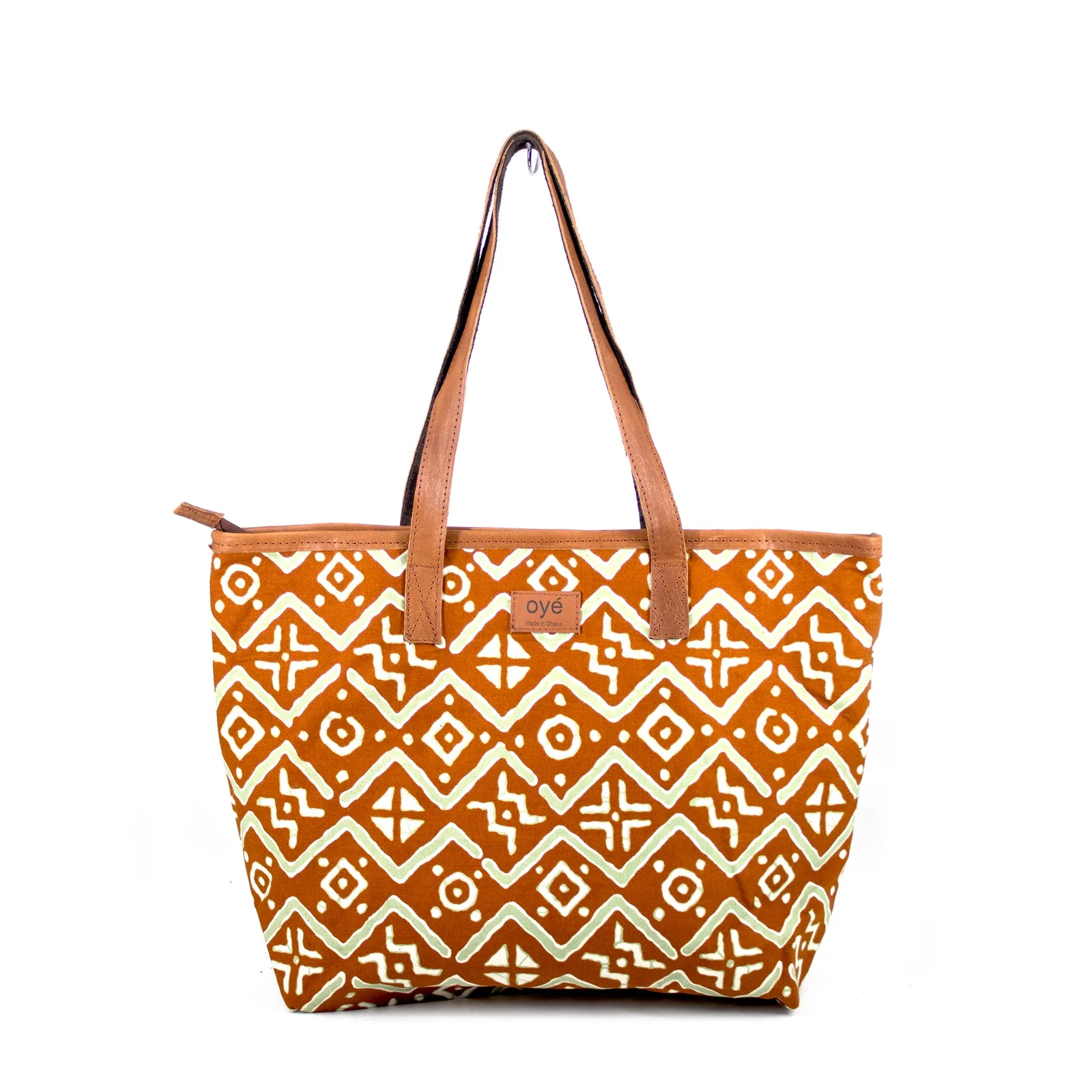 Oye Brown & White Awuraba Ankara Tote Bag