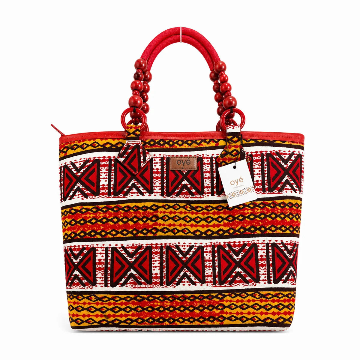 Oye Red Africa Print Tote