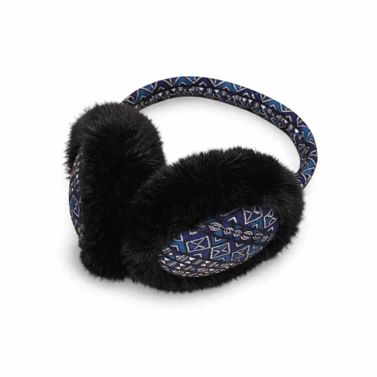 AF-African Print Earmuffs/Foldable Winter Ear Warmers - Blue Bogolan