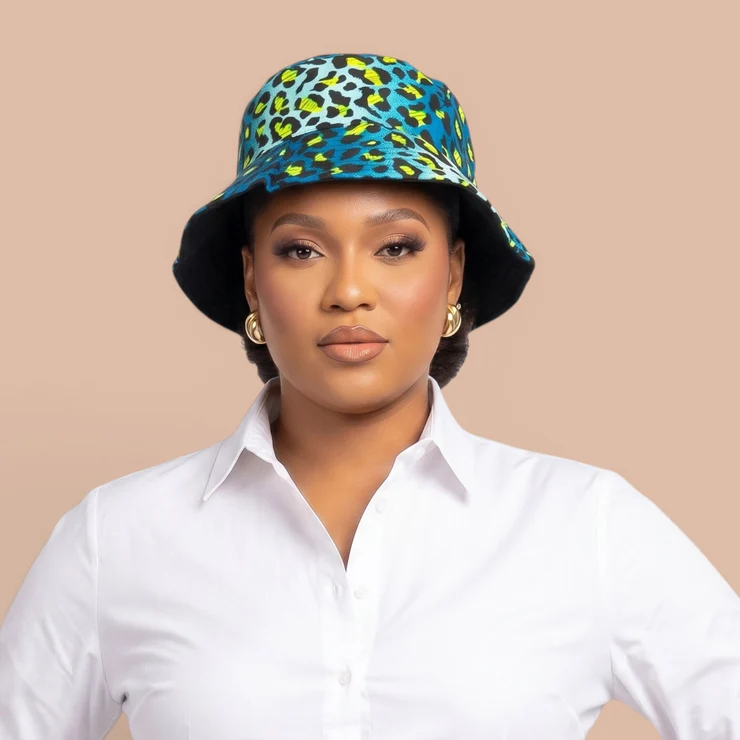 AF-Bucket hat - Turquoise Blue Leopard Spots