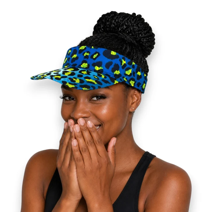 AF-African print Sun visor cap - Blue Leopard Spots