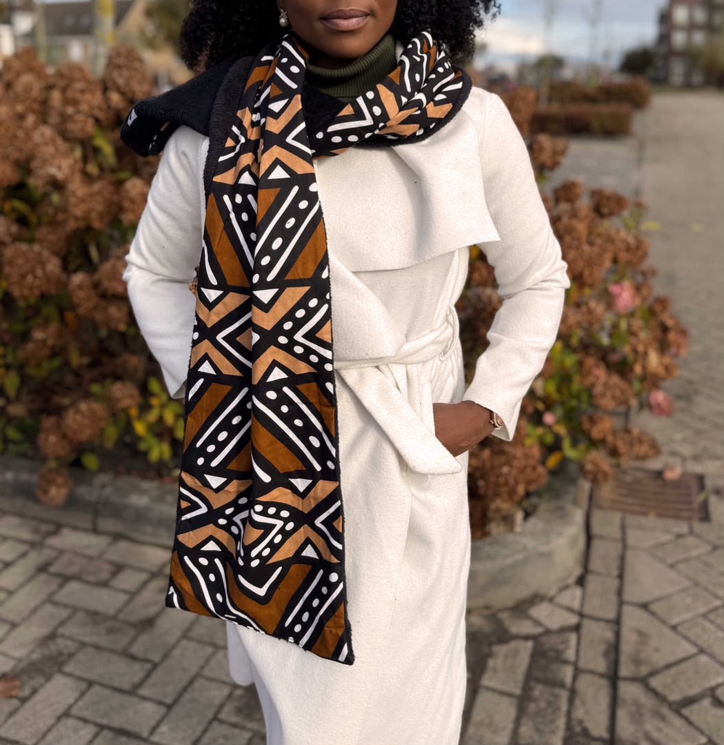 AF- Winter scarf Unisex- Brown & Beige Bogolan