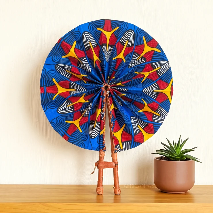 AF-African Hand fan- Blue Red Olamide