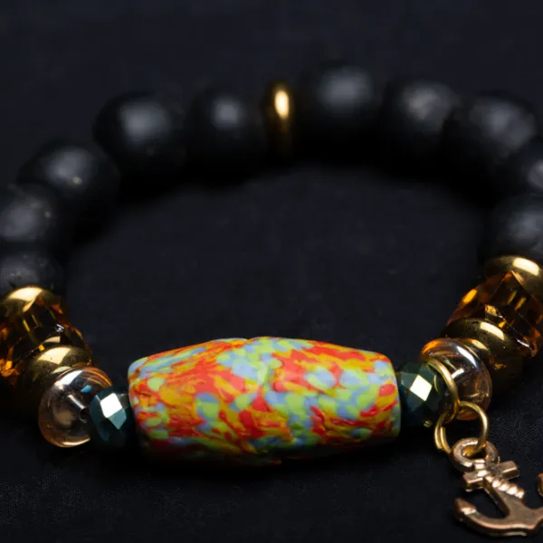 AK Gold with Orange and Turquoise Bead Bracelet