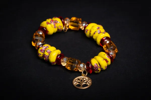 AK Yellow, Red, Brown Bead Bracelet