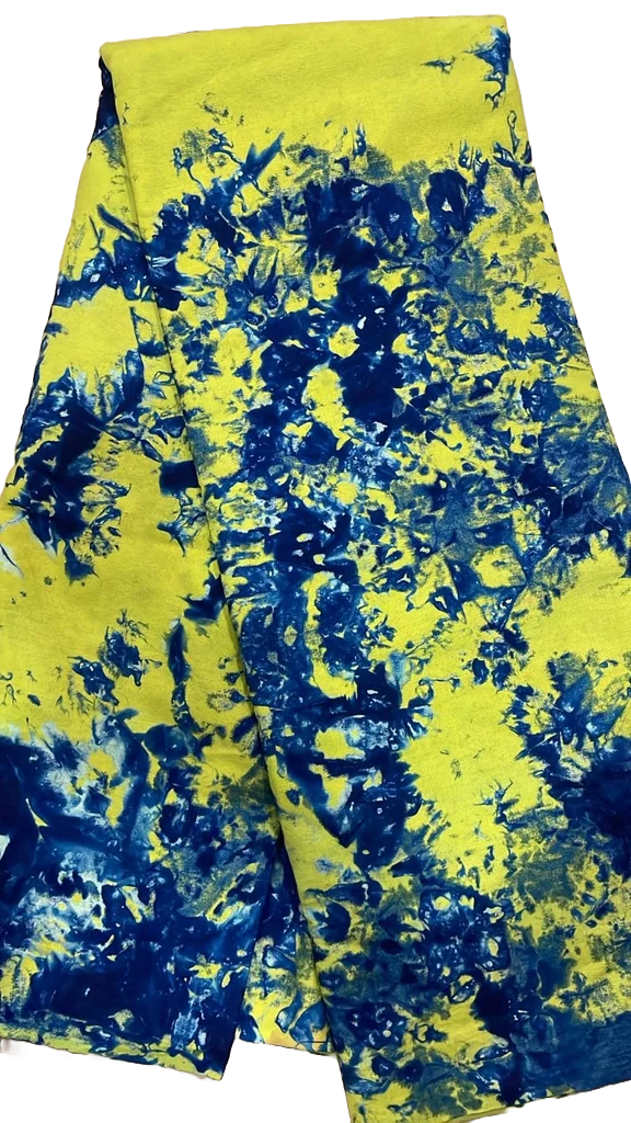 Ntomapa Lemon Green/Blue Cotton Splash Tie and Dye African Print