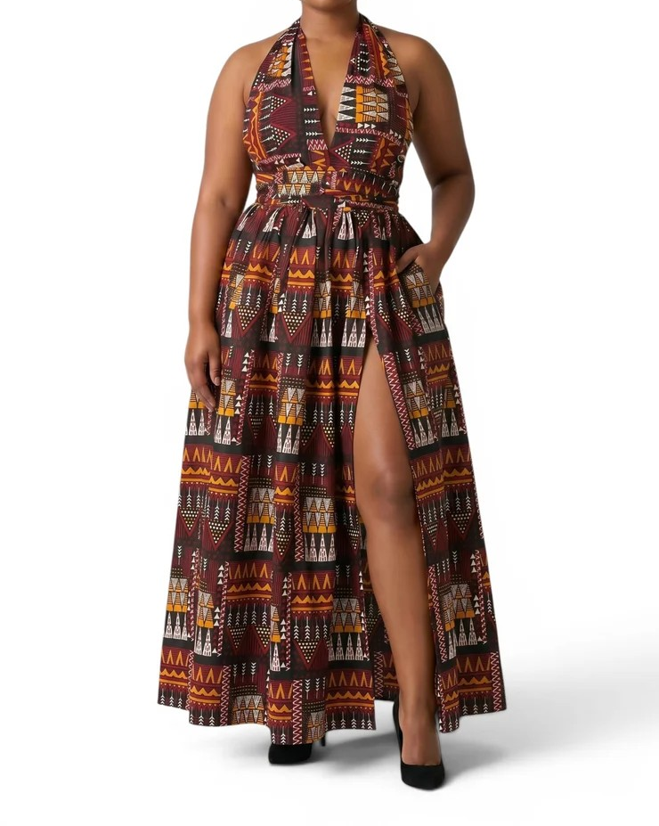 AF-Maxi Dress - Brown Orange Earth Heritage