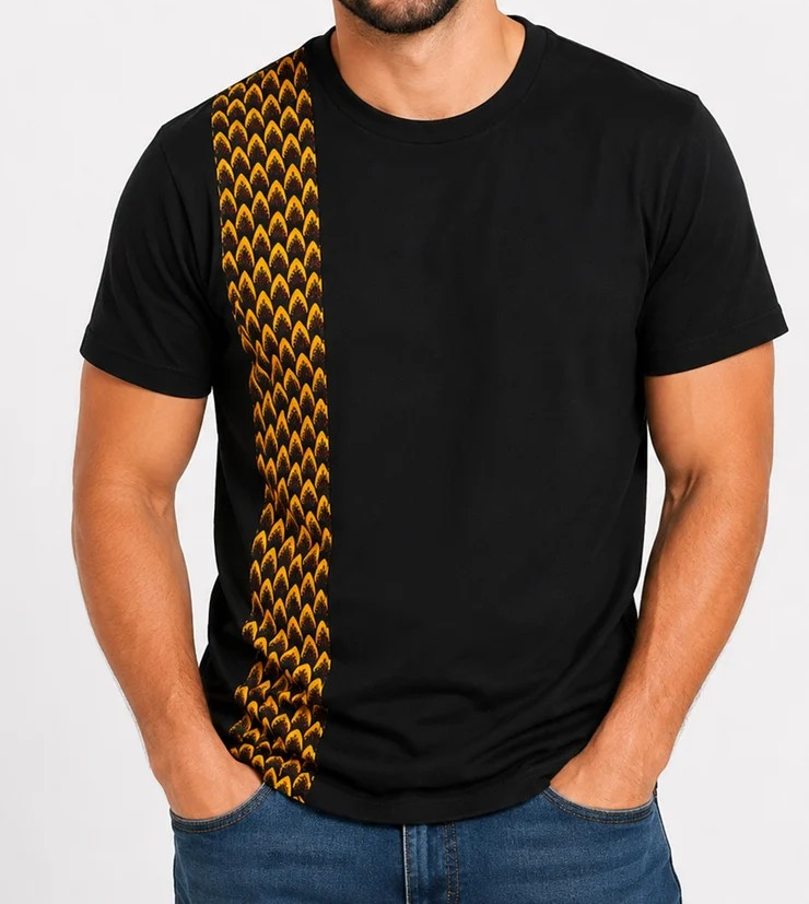 AF- Brown Yellow Scale Pattern Vlisco Band T-shirt